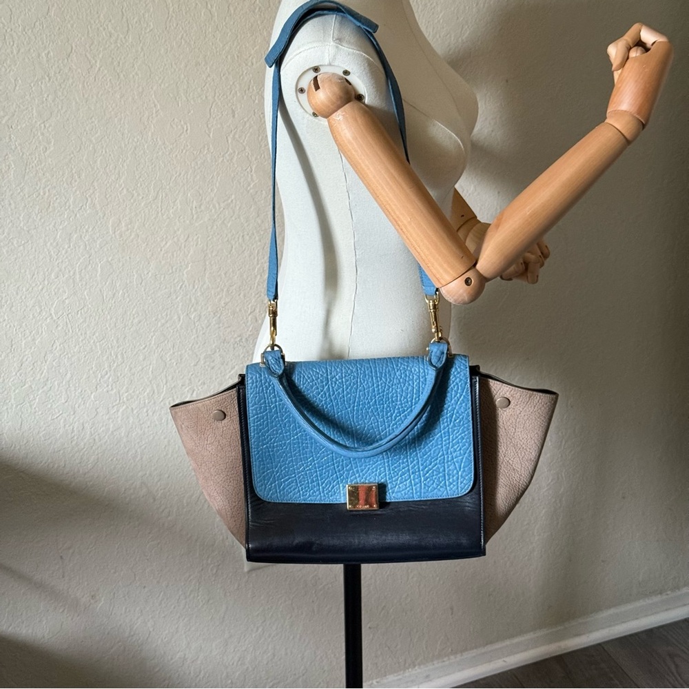 CELINE TRAPEZE TRICOLOR 2 WAY LEATHER & SUEDE BAG - Picture 12 of 12